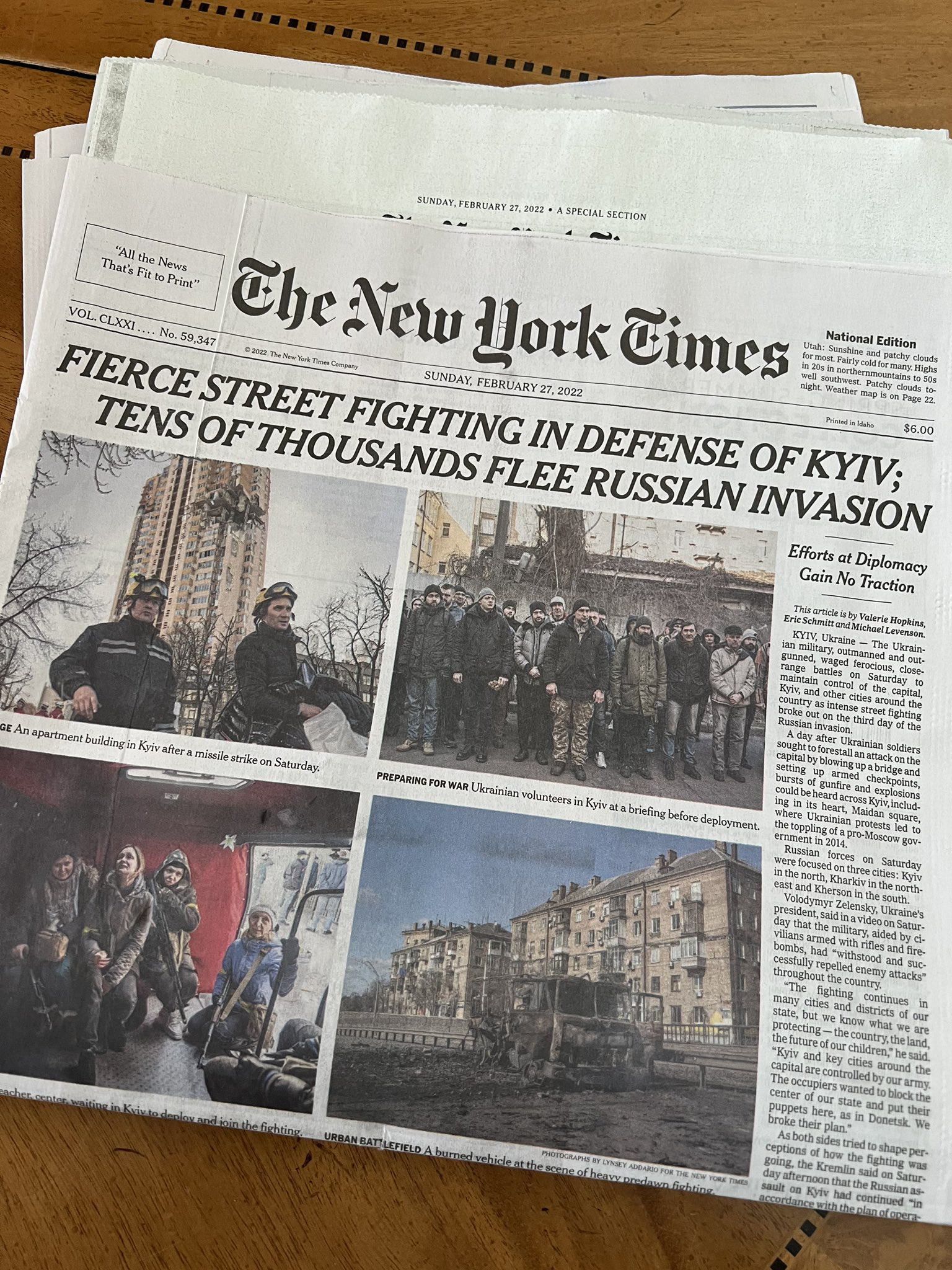 New York Times headline fierce fighting in Kyiv
