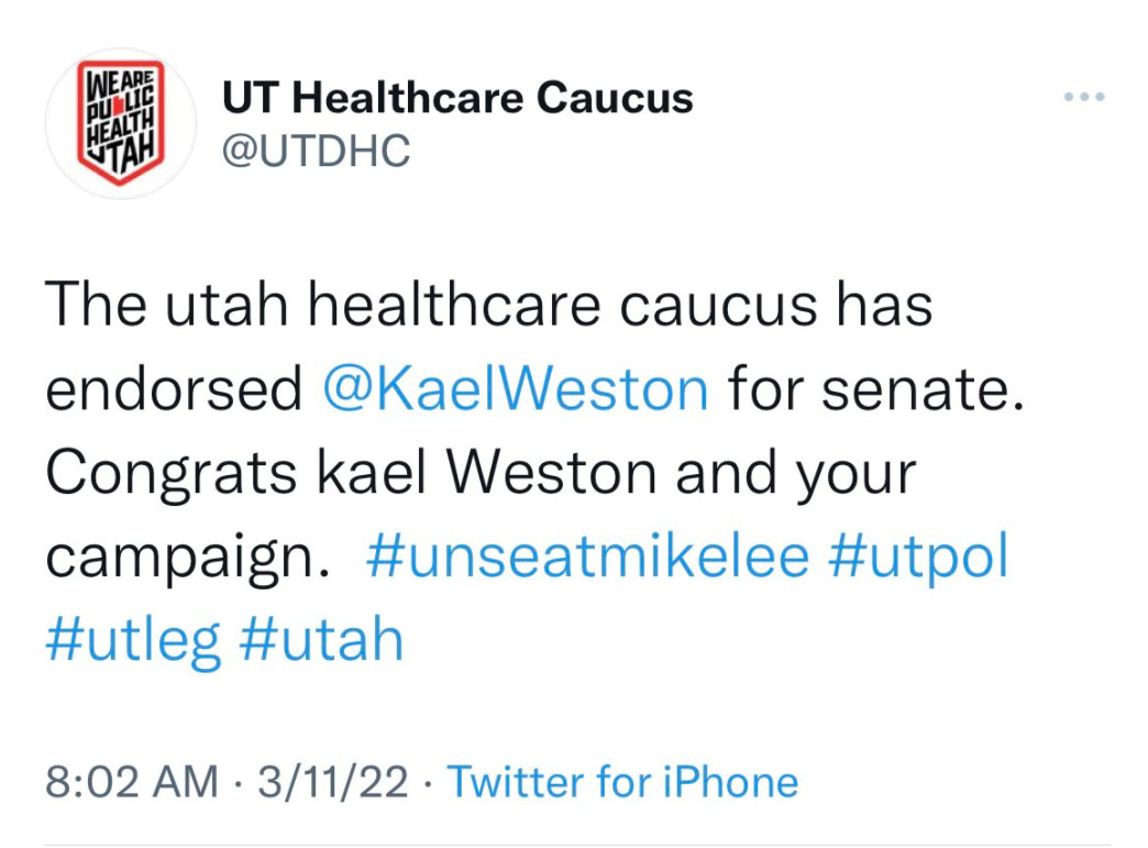 Utah Healthcare Caucus Endorses Kael Weston